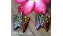 Wood Earrings Painting Carving Bali